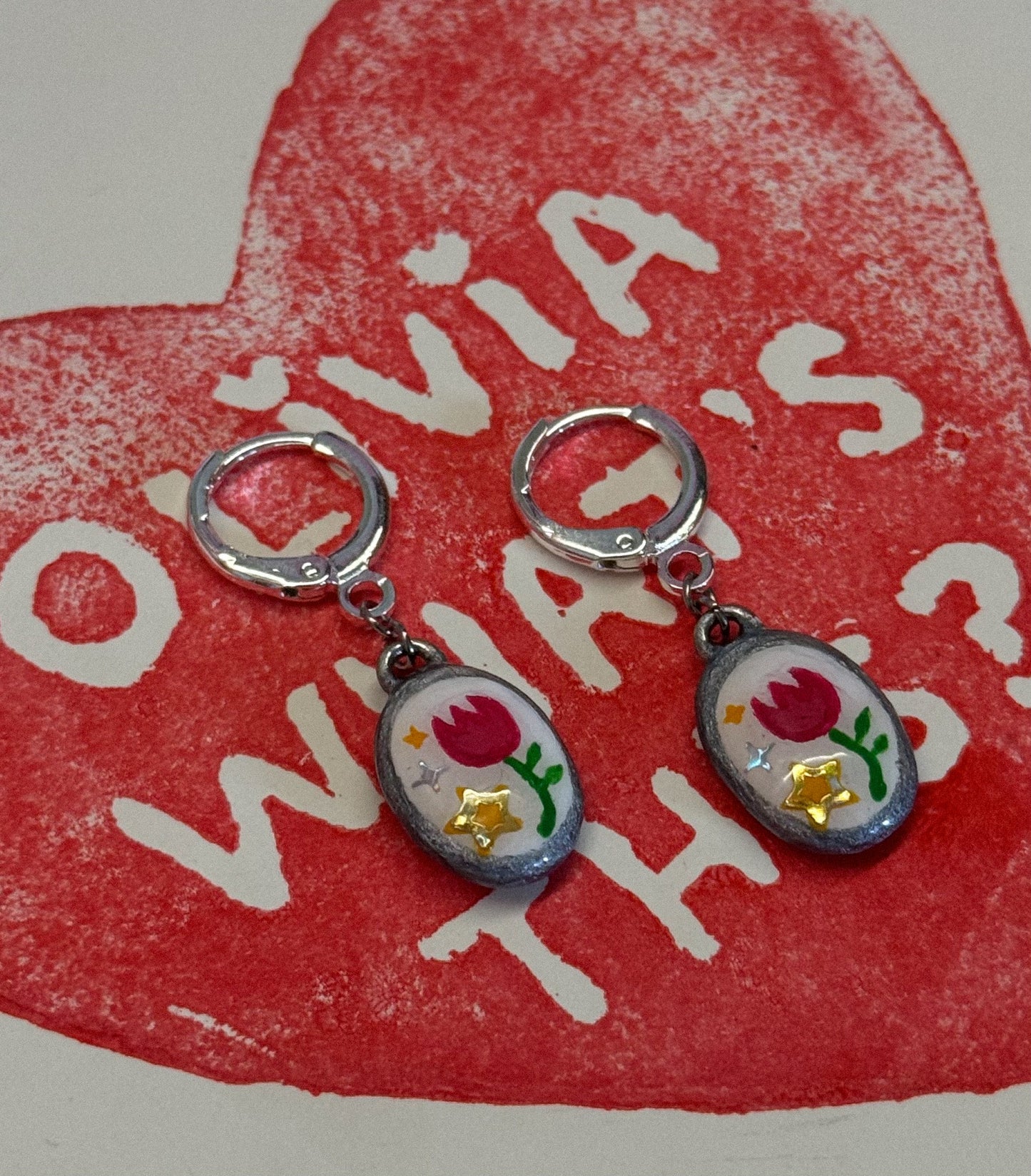 flower pendant charm earrings