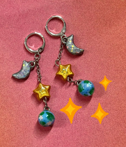 i ♥︎ the earth & the moon & the stars earrings