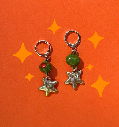 olive star drop earrings